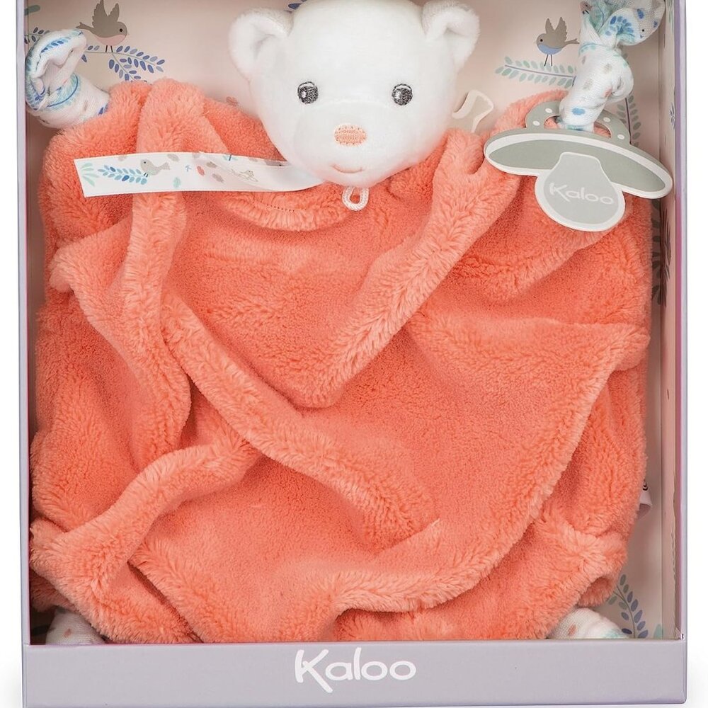 NIB Kaloo New Coral Bear Doudou /Lovey/Security blanket w/Gift Box 0+
